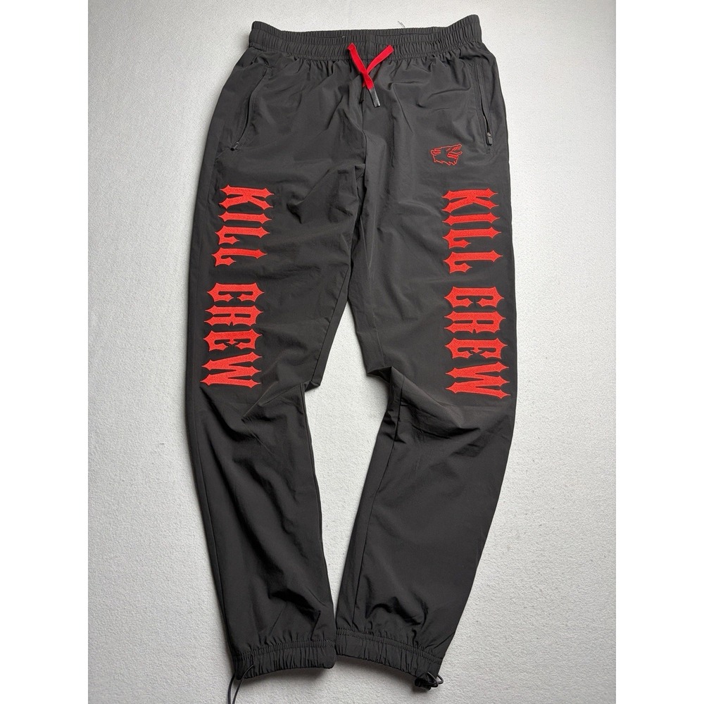 Kill Crew Nylon Tech Pants v2 Joggers Mens M Black Red Logo Elastic Waist
